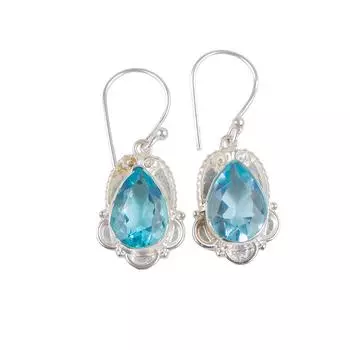 Genuine Sky Blue Topaz Gemstone 925 Sterling Silver Artisan Jewelry Earrings EE-41-2