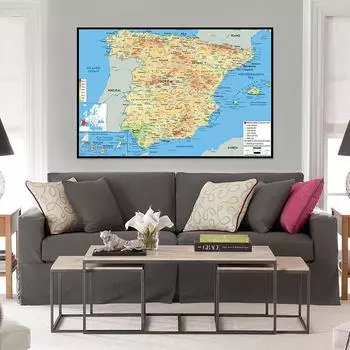 Географическая карта Испании, холст, картина, настенный художественный постер, школьные принадлежности, украшение для гостиной, дома 42*30cm