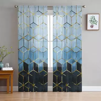 Geometric Abstract Art Sheer Curtains for Living Room Decoration Window Curtains for Kitchen Tulle Voile Organza Curtains W135 x H115cm x1