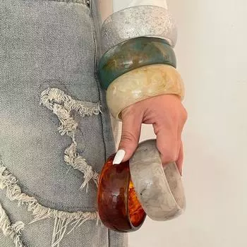 Geometric Acrylic Transparent Bangles Exaggerate Retro Hand Ring Chunky Bracelets Women Gift бежевый