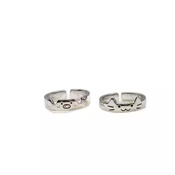 Geometric Animal Couple Ring Dull Polish Valentine s Day Gift Personality Cat Opening Ring Couple Cat&Pig