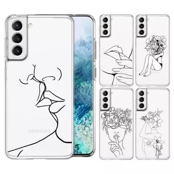 Geometric Art Girl Line Flower Phone Case For Samsung Galaxy S22 S21 S20 FE Ultra 5G S10 S10E S9 S8 Plus Note 10 20 Clear Cover Note 10 Plus