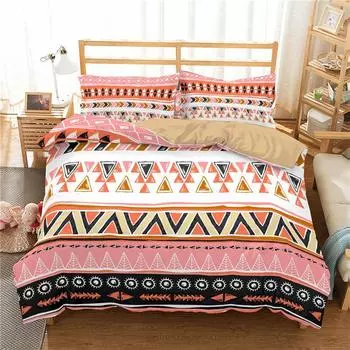 Geometric Bedding Set Bohemian Style Microfiber Abstract Pattern Print Duvet Cover With Pillowcases Teens Adults Bedroom Decor EU single(135x200cm)