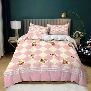 Geometric Duvet Cover Microfiber Cartoon Bear Bedding Set Soft Flowers Abstract Comforter Cover King Queen For Kids Adults Decor 70x133cm 2pcs