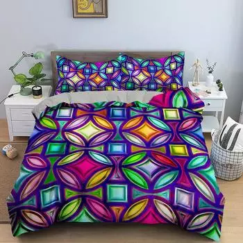 Геометрический пододеяльник, цветной 3D-дизайн, полиэстеровый пододеяльник, комплект постельного белья, размер King Queen Twin, полный размер для детей, подростков, мальчиков 70x133cm 2pcs