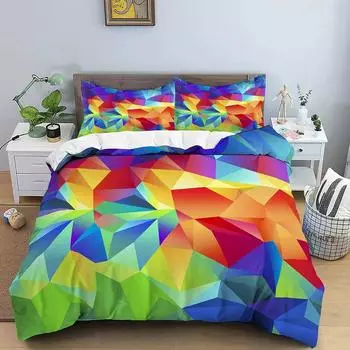 Geometric Duvet Cover Set Queen Size Abstract Art Rainbow Glass Bedding Set Colorful Polyester Quilt Cover Pillowcase for Kids 70x133cm 2pcs