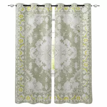 Geometric Ethnic Oriental Vintage Sage Green Blackout Curtains For Living Room Bedroom Window Treatment Drapes Home Decor W135 x H60cm