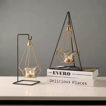 Geometric Free Swinging Votive Candle Holder Decorative Modern Hanging Lantern Tabletop Centerpiece A золотой