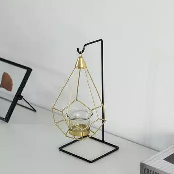 Geometric Free Swinging Votive Candle Holder Decorative Modern Hanging Lantern Tabletop Centerpiece A золотой