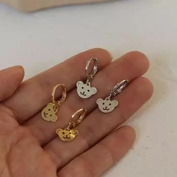 Geometric Girls Women Drop Earrings Bear Dangle Earrings Hoop Earrings Animal Stainless Steel золотой