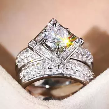 Geometric Heavy Industry Pair Ring Women, Fashionable Light Luxury High-End Jewelry, Super 6