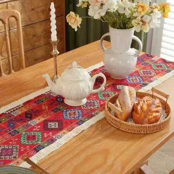 Geometric Jacquard Table Runner Pattern for Living Room kitchen Dinner Farmhouse Retro Wedding Party Baby Shower Home Decoration 30X120cm 1pc
