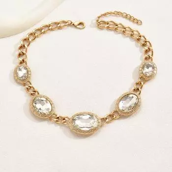 Geometric light luxury necklace, female personality inlaid with large diamond gold collarbone chain, simple and fashionable versatile chain 14k