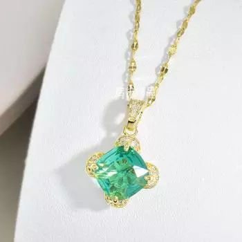 Geometric Necklace Women S Court Retro Simple Versatile Inlaid Gemstone Pendant Collarbone Chain