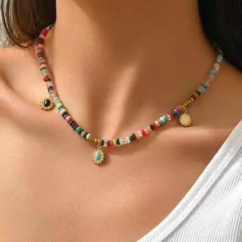 Geometric new women s jewelry handmade DIY color inlaid gemstone necklace versatile high sense