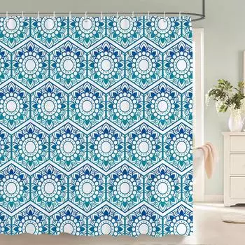 Geometric Pattern Fabric Waterproof Shower Curtain Bathroom Curtains Colorful Stripes Bathtub Decor Bath Screen with 12 Hooks W90xH180cm