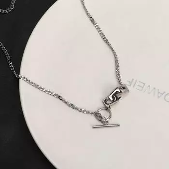 Geometric Pendant For Men Hollow Punk Neck Jewelry Korean Necklace Woman Clavicle Choker OT Buckle серебряный