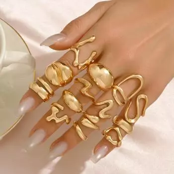 Geometric ring set Versatile metal line winding design Open ring Niche high-end women