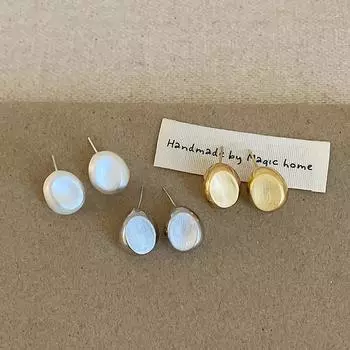 Geometric Round Brushed Metal Bean Stud Earrings Female Simplicity High Sense Personality Fashion Temperament Versatile Earrings