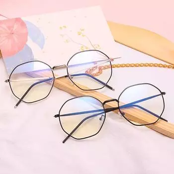 Geometric Shape Frame Eye Protection Computer Glasses Korean Style Glasses Anti Blue Light Glasses black silver frame