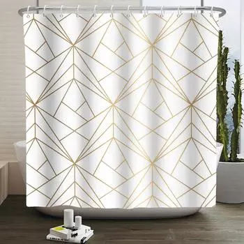 Geometric Shower Curtain Modern Abstract Brown Marble Luxury Gold Bronze Bathtub Screen Waterproof Bathroom Decor 90x180cm-35x70in