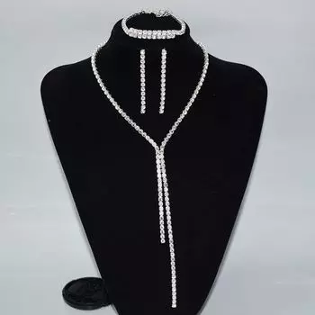 Geometric Sparkling Jewelry Set Neckchain Rhinestone Tassel Earring Gift Style D