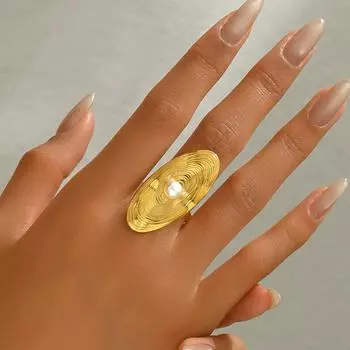 Geometric style women s inlaid pearl ring, personalized striped open design ring, versatile niche index finger ring