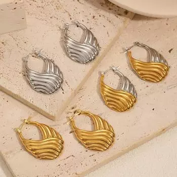 Geometric Threaded Stainless Steel Earrings Earrings Women s Niche Design Sense Gold and Silver Double Color Titanium Steel Earrings
