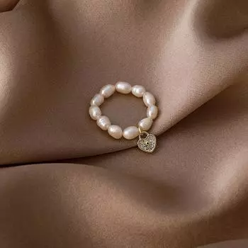 Geometric Trendy Star Zircon Copper Elastic Rings Finger Ring Pearl Ring Heart B