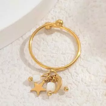 Geometric wind women s ring personalized inlaid rice bead design star moon open ring versatile index finger ring