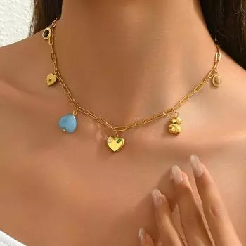 Geometric Women s Jewelry Niche Love Inlaid Natural Stone Design Long Necklace Versatile Premium Sense Necklace Jewelry