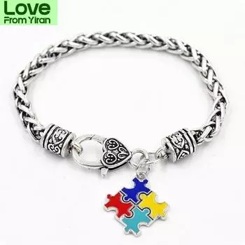 Geometrical Exquisite Drip Oil Puzzle Bracelet Coarse Twist Autism Bracelet Women S Fashion Personality Metal Puzzle Bracele 17cm серебряный
