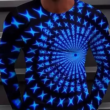 Геометрическая 3D цифровая печать мужская шикарная футболка с длинным рукавом и круглым вырезом на весну и осень S