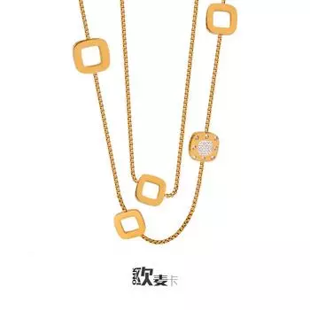 Геометрическая длинная цепочка для свитера, женская, легкая, роскошная, из титановой стали, позолоченная, не выцветающая