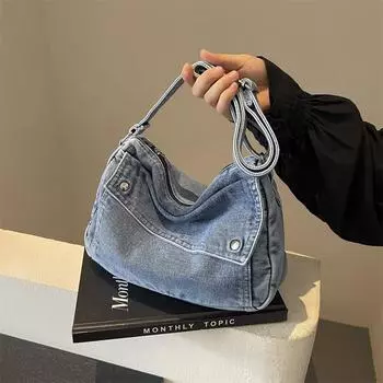 Геометрическая джинсовая сумка женская сумка через плечо сумка через подмышку светло-синий