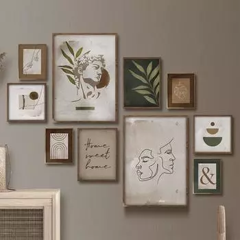 Геометрическая галерея, настенное искусство, ретро-плакат и принты, линия портрета, цветные блоки, современные растения середины века, ботаническая живопись на холсте 21x30cm No Frame