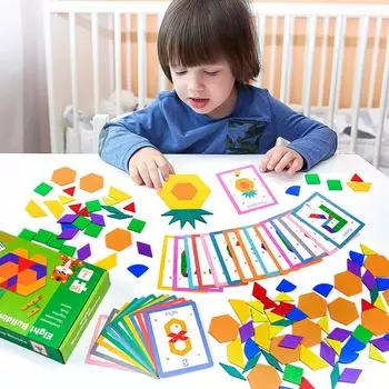 Геометрическая головоломка с переменными параметрами, деревянная танграмная развивающая игрушка для раннего образования, развивающие строительные блоки для мальчиков и девочек от 3 до 6 лет, подарок на день рождения, игрушки зелёный
