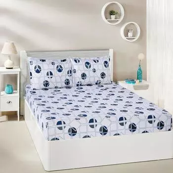 Геометрическая хлопковая двуспальная простыня 180 ТС