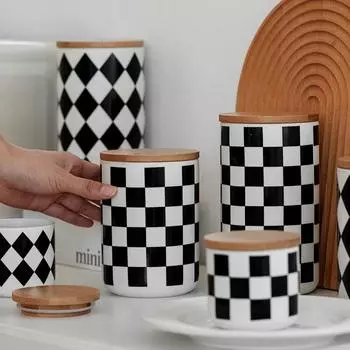 Геометрическая керамическая банка для хранения конфет, кофе, чая, круглая банка для свечей, кухня, разное, зерно, приправы, хранение, герметичная банка