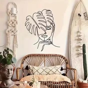 Геометрическая линия лист красота минималистский металл настенное искусство для женщин. Очаровательное настенное украшение, идеально подходящее для декора женской комнаты светло-серый