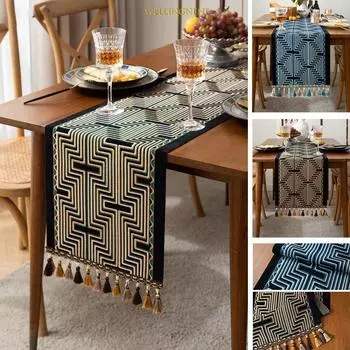 Геометрическая линия, жаккардовый дизайн, скатерть, современная роскошь, черное золото, обеденный стол в центре, длинная скатерть, украшение для домашнего фестиваля 35x140cm золотой