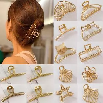 Геометрическая металлическая повязка на голову шпилька аксессуары для волос заколки для волос золото серебро полые элегантные волосы когти девушка женщины уникальный 17