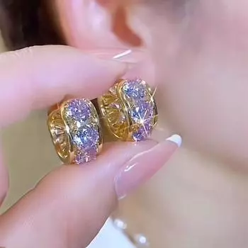 Геометрическая мода изысканный свет роскошный фиолетовый круг двухсторонние бриллиантовые серьги сетка высокого класса универсальные украшения для ушей One Size