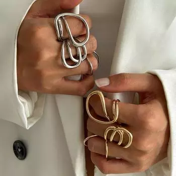 Геометрическая нерегулярная металлическая линия полое соединительное кольцо 03 0824