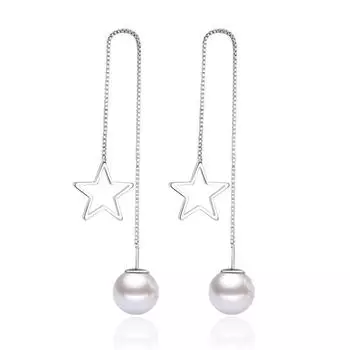 Геометрическая полая пентаграмма серьги украшения, женские преувеличенные длинные бахромчатые жемчужины серебро Earline