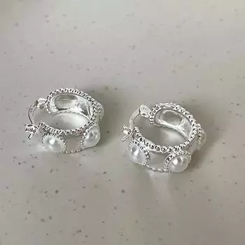 Геометрическая пряжка для ушей с имитацией жемчуга, женские японские и корейские простые серьги Ins, темпераментные кружевные серьги