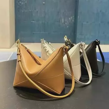 Геометрическая складная женская сумка-тоут из коровьей кожи и сумка для маджонга 23x15.5x6.5cm without Logo