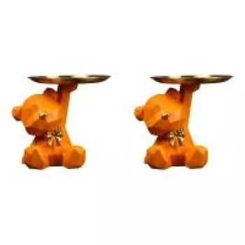 Геометрическая скульптура для хранения медведя, держатель для ключей из смолы, фигурка для дома (оранжевый)