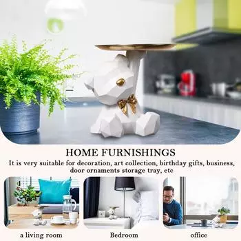 Геометрическая скульптура медведя для хранения с поддоном, держателем для ключей из смолы, фигурка для входа, поделки, хозяйственные принадлежности для офиса, кофейни зелёный