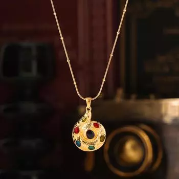 Геометрическая спиральная глазурь подвеска ключица ожерелье винтажный индивидуальный дизайн нержавеющая сталь покрытая 18-каратным настоящим золотом